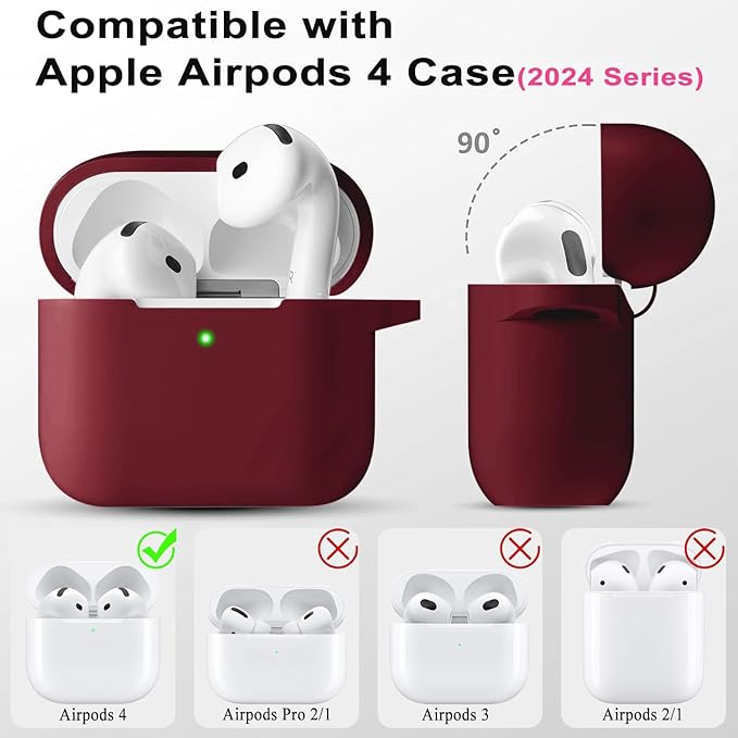 Case Cover for Apple Airpods 4 - VOTILE Airpods 4 Cases 2024 Cover Women Silicone iPods 4 Earbuds Wireless Accessorie Charging Cases Girl Bling Keychain for Airpod iPods 4th Generation - Burgundy