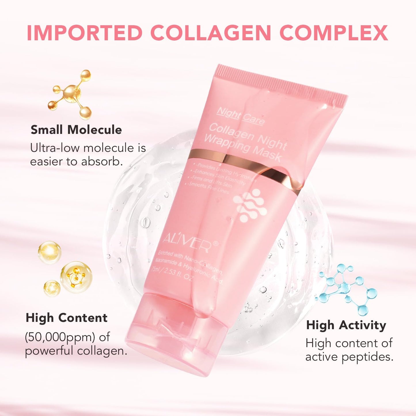 Collagen Overnight Wrapping Peel off Face Mask, Collagen Night Wrapping Mask, Elasticity & Hydration Care, Reduce Fine Lines & Dullness, Anti-aging Skin Care 2.53 fl.oz