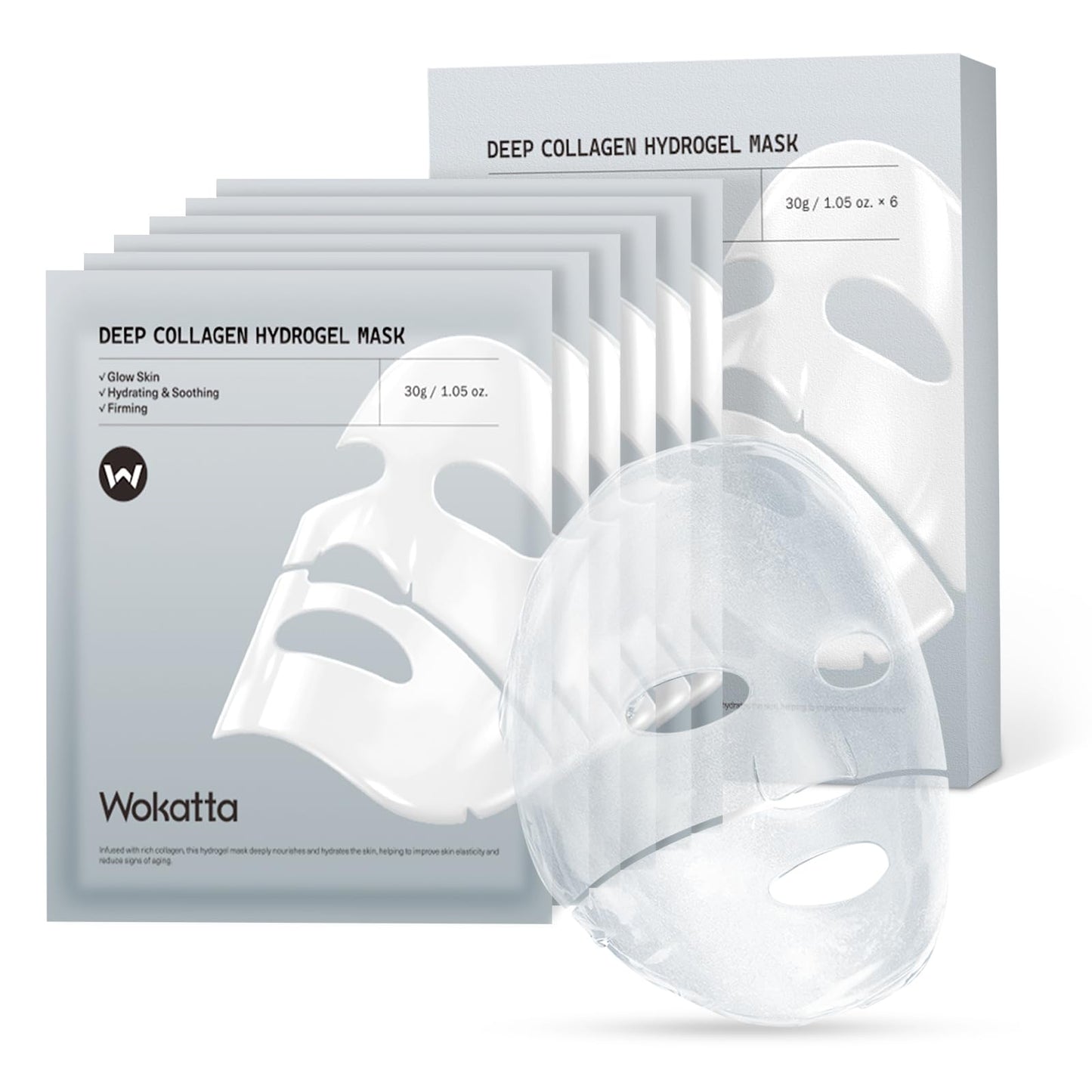 Wokatta 6 Pack Bio-Collagen Face Mask, Hydrating Overnight Masks, Anti-Wrinkle Face Lifting Mask for Elasticity, Pore Minimizing, Firming, Moisturizing, Real Collagen/Korean Skin Care