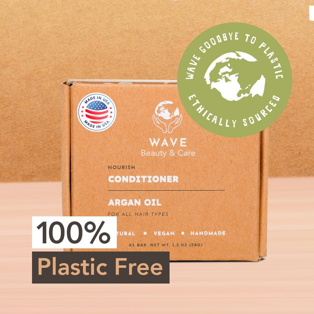 Wave Argan Oil Conditioner Bar - Moisturizing & Handmade Vegan Bar for Shiny Hair, Natural, Sulfate Free, Organic & Non-GMO Conditioner for Women & Men, 1.2 oz, Long-Lasting