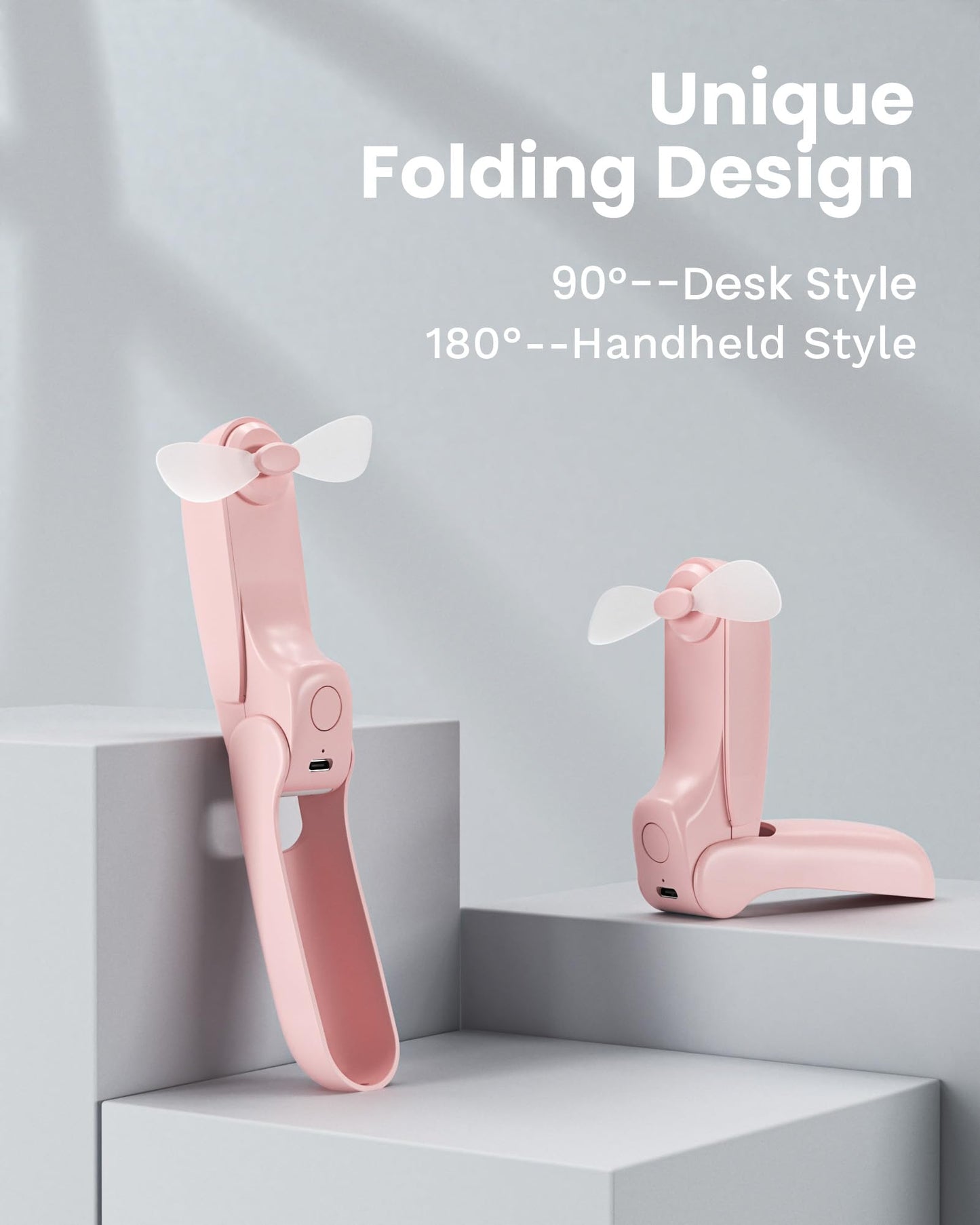 Koonie Portable Pink Fan - Foldable Mini Hand Fan for Travel, Women, Indoor Outdoor Use - Battery Operated with 8 Hour Run Time