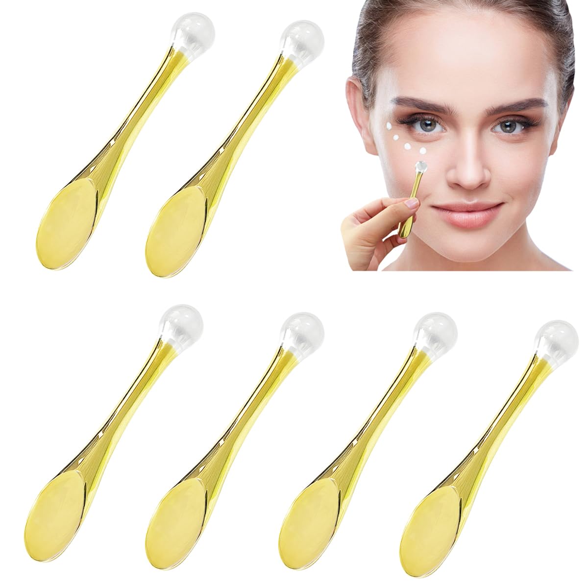UPIQNG 6Pcs Mini Eye Roller Plastic Eye Cream Massager Sticks Makeup Spatula Scoop Dark Circle Remover Beauty Cosmetic Tool for Skin Care,Golden