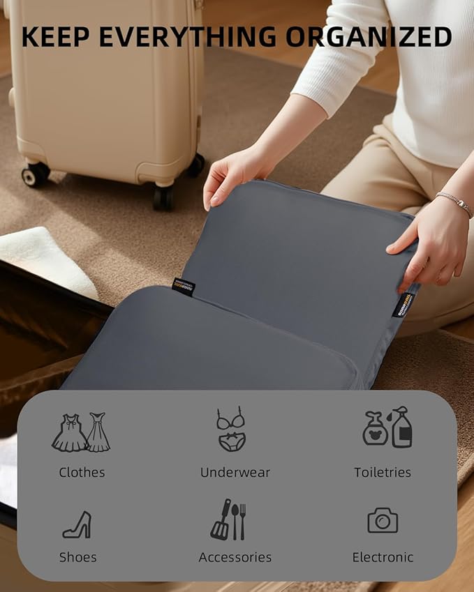 Compression Packing Cubes Travel, XL/L/M/S Luggage Organizers (6 Set, Charcoal Gray)