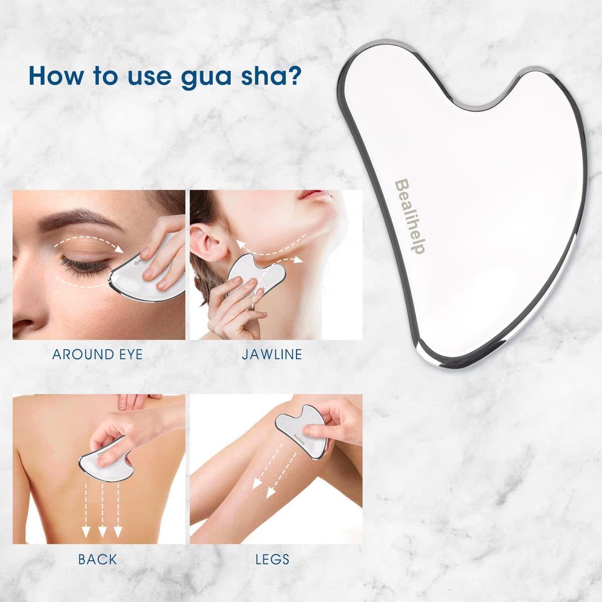 Bealihelp Face Roller & Gua Sha, Stainless Steel Facial Roller and Gua Sha Tool for Face, Skin Care, Anti-Aging, and Lifting