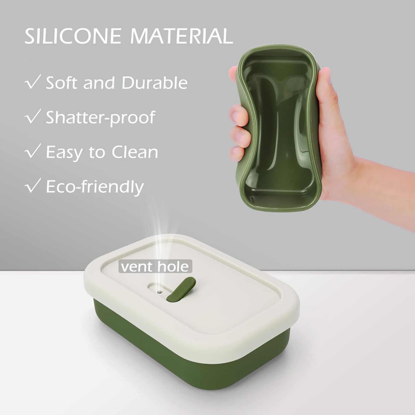AIDIMMING Silicone Enhanced Leak Proof Travel Soap Case, Vented Shampoo Bar Holder, Large Bar Soap Box with Lid Portable Soap Dish with Draining Layer (Offwhite& Green)