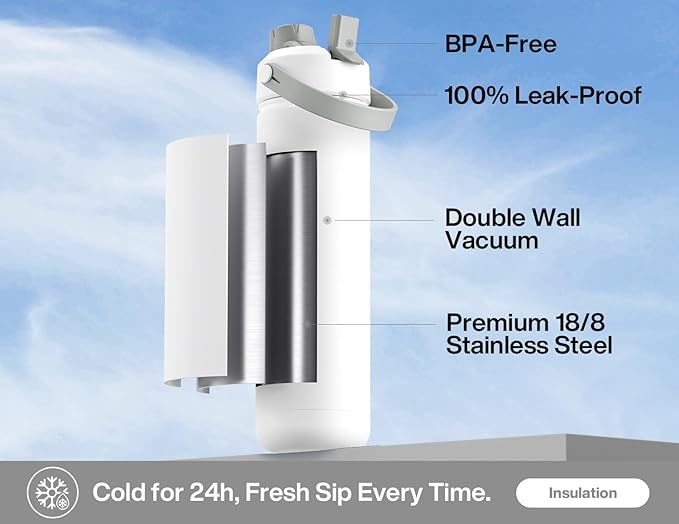 26 oz Insulated Water Bottle with 2-in-1 Straw and Spout Lid, Keep Cold 24H, Leak-Proof, Fits in Car Cup Holder, Stainless Steel Water Bottle for Sports, Travel, Gym, and School (Swamp Doodle)