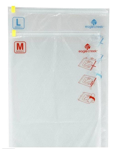 Eagle Creek Pack-It Compression Bags for Travel Set - Featuring One-Way Pressure Valve & Zip - For Efficient Travel Bag Packing - Water Resistant - Clear - Medium/Large
