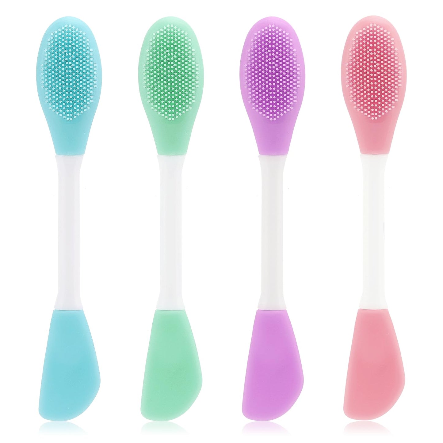 4 Pack Silicone Face Mask Applicator, 2 in 1 Double-Sided Facial Scrubber Brush Tool, Double-Head Manual Cleansing Brush for Deep Gentle Exfoliating