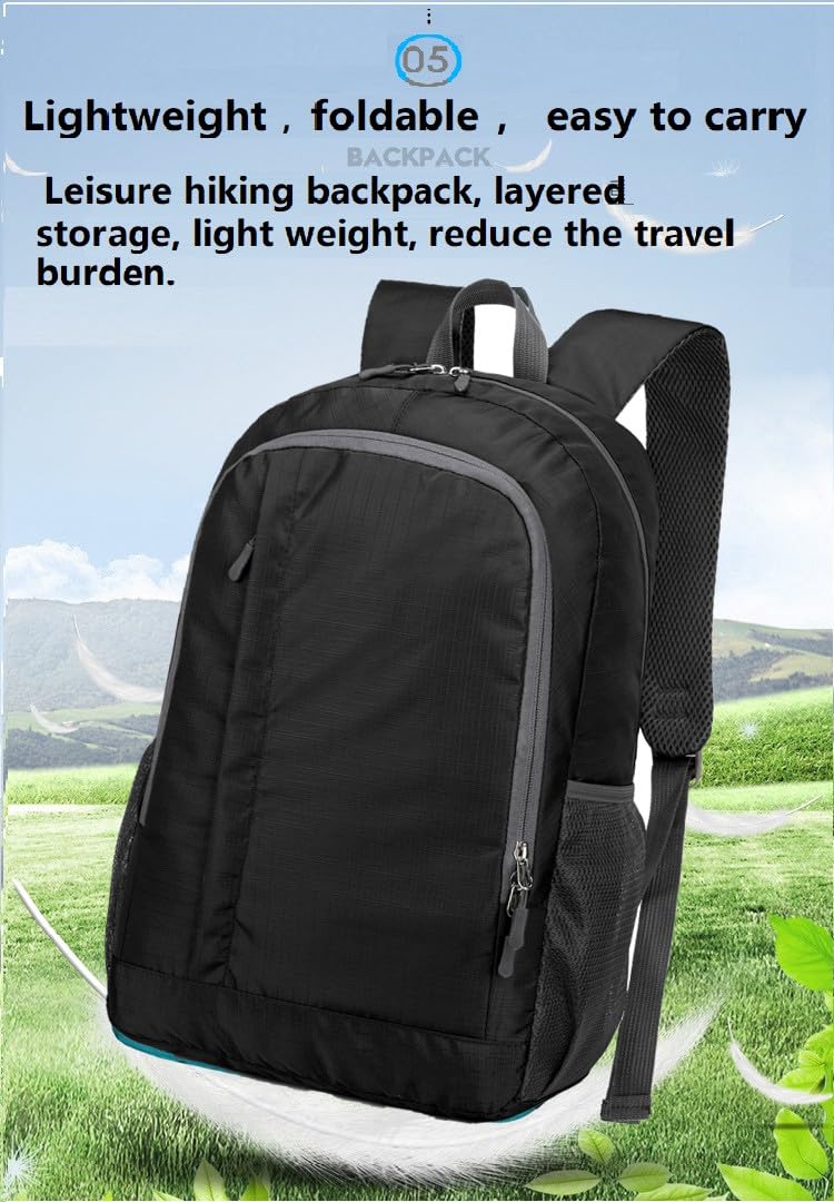 Gagashoo Ultra Lightweight-Packable-Hiking-Backpack Small Foldable Travel Camping Daypack Casual Outdoor Water-resistant 25L Backpacks (Black)