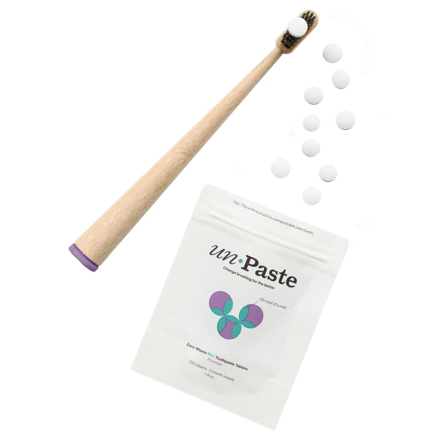 New Formula, Unpaste Toothpaste Tablets, Fluoride Mint, Xylitol Free, Vegan, Plastic Free, Travel-Friendly, Resealable Packet, 125ct, 2 Month Supply