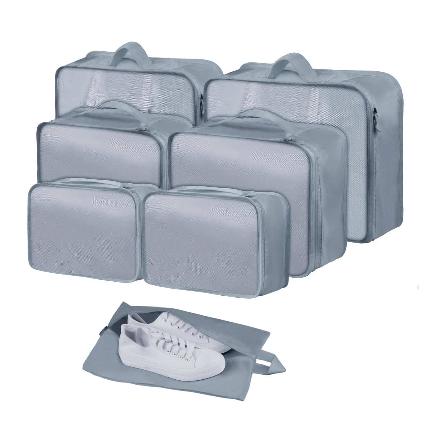 Ebbniur Packing Cubes 7 Pcs Travel Packing Cubes for Suitcases Large Capacity Travel Luggage Organizer Bags for Carry-on Luggage (Grey)