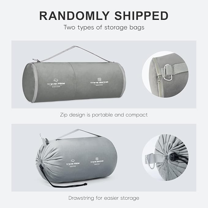 Travel Pillow and Blanket Set Neck Pillows Travel Essentials with Sleep Mask for Airplane Car Memory Foam Grey