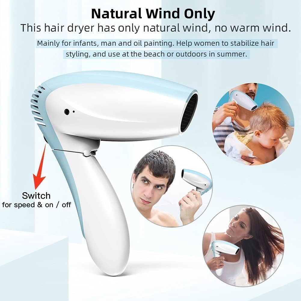 Cordless Hair Dryer - Only Cold Wind Battery Operated Hair Dryer - Rechargeable Portable Hairdryer for Indoor, Outdoor, Camping, Tourism