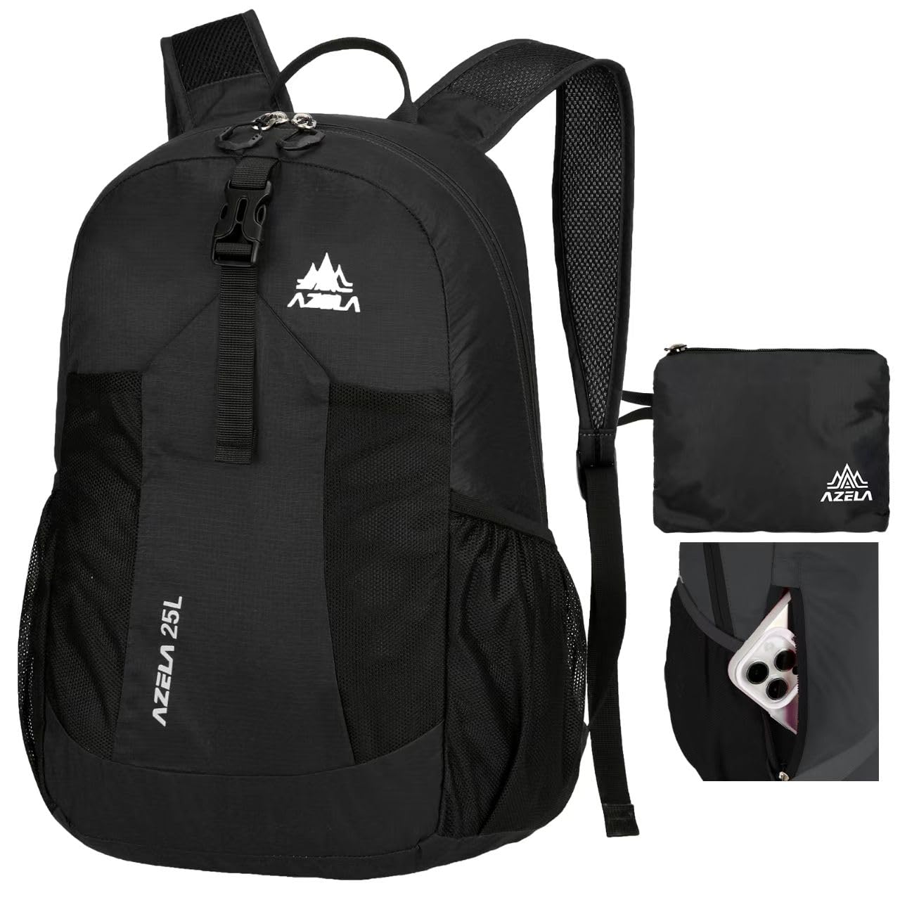 Nastravail Lightweight Packable Backpack 25L Small Lightweight Backpack for Travel Hiking Daypack Foldable Daypack for Women Men Black