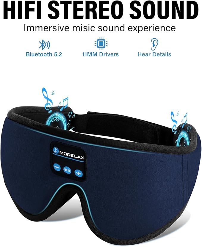 Sleep Mask with Bluetooth Headphones, 3D Sleep Mask Wireless Music Eye Mask for Sleeping Side/Back Sleepers Sleep Headphones Gift (Azure)
