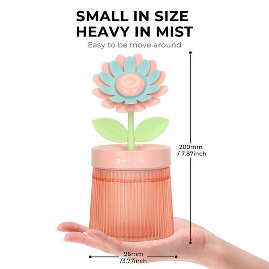 Sunflower Desktop Humidifier for Bedroom, Quiet Cool Mist Humidifier with Diffuser and LED Night light, Auto Shut-Off, 260 ML Portable Humidifier for Car Outdoor Home Indoor Nursery Plants (Pink)