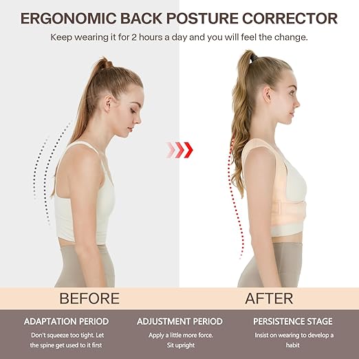 Back Brace Posture Corrector for Women and Men,Adjustable Shoulder Posture Brace,Upper Lower Pain Relief - Scoliosis,Hunchback,Hump,Spine Beige(Large/X-Large)