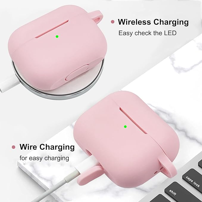 Compatible with Airpods Pro Soft Silicone Case Cover with Bracelet Keychain for Apple Airpod Pro 1st Generation Case for Women (Pink)