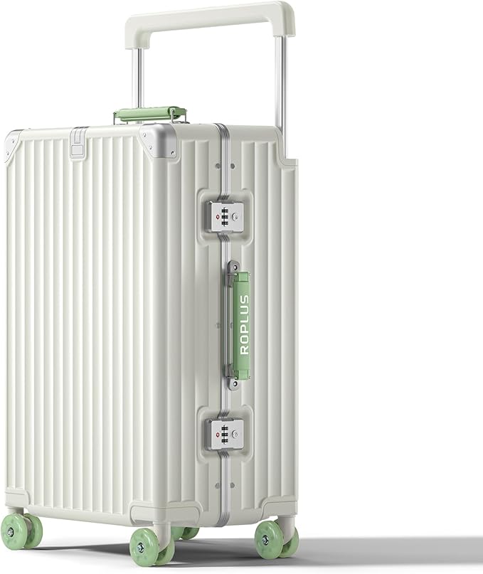 Aluminium Frame Checked-Luggage with Smooth Jelly Wheels, Hardside Zipperless Rolling Suitcase with TSA Lock (White, 24-Inch)