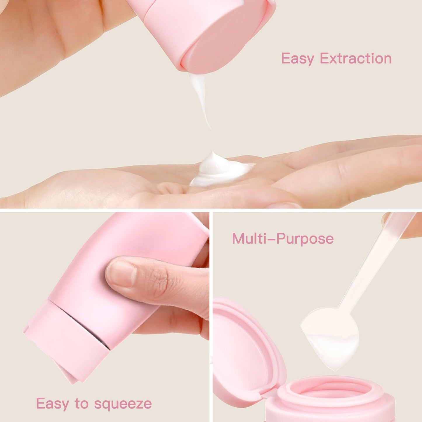 Travel Bottles for Toiletries, 5 Pack Travel Size Containers, TSA Approved Leak Proof - Refillable Silicone Toiletry Containers with Clear Bag for Shampoo, Conditioner & Lotion (Pink)