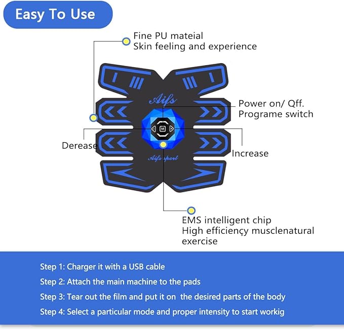 Abs Stimulator Ab Stimulator Rechargeable Ultimate Abs Stimulator for Men Women Abdominal Work Out Abs Power Fitness Abs Muscle Training Workout Equipment Portable Black