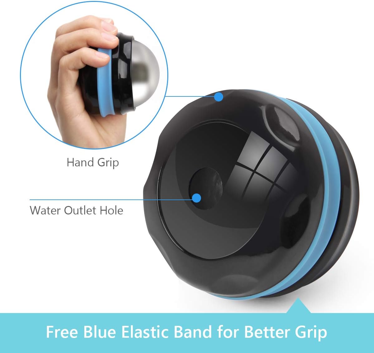 AHIER Cold Massage Roller Ball, Stainless Steel Cold Therapy Relief, Free Rolling Removable Gel Ball Deep Tissue Massage Pain Relief, Great Tool for Back/Neck Pain, Muscles Recovery (Black)