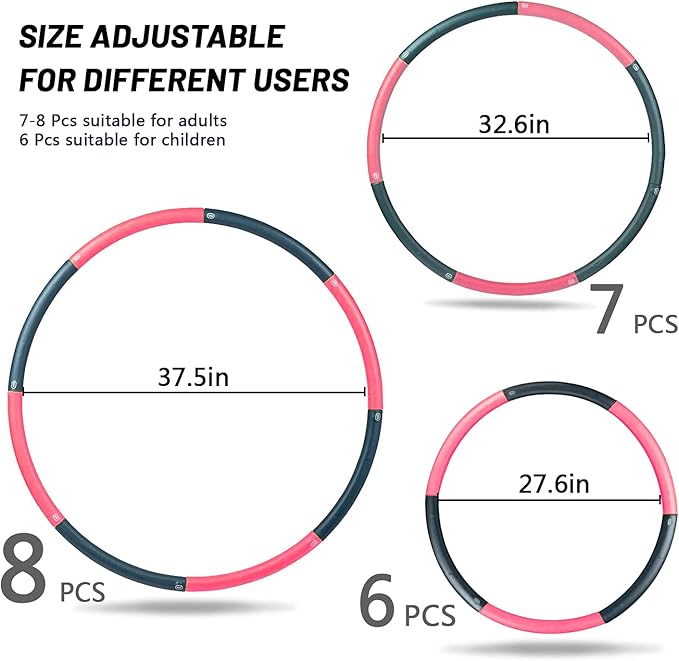 Beakabao Exercise Weighted Hoops for Adults and Kids, Adjustable 8 Sections 2LB Detachable Fitness Hoop, Weight Loss Core Strength Workout Sport