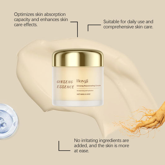 gcdat Ginseng Rejuvenating Cream, Concentrated Ginseng Cream With Ginseng Essence & Hyaluronic Acid for Wrinkles & Deep Hydration - 2.12 Oz- Lightweight Daily Face Moisturize, Nourish & Smooth