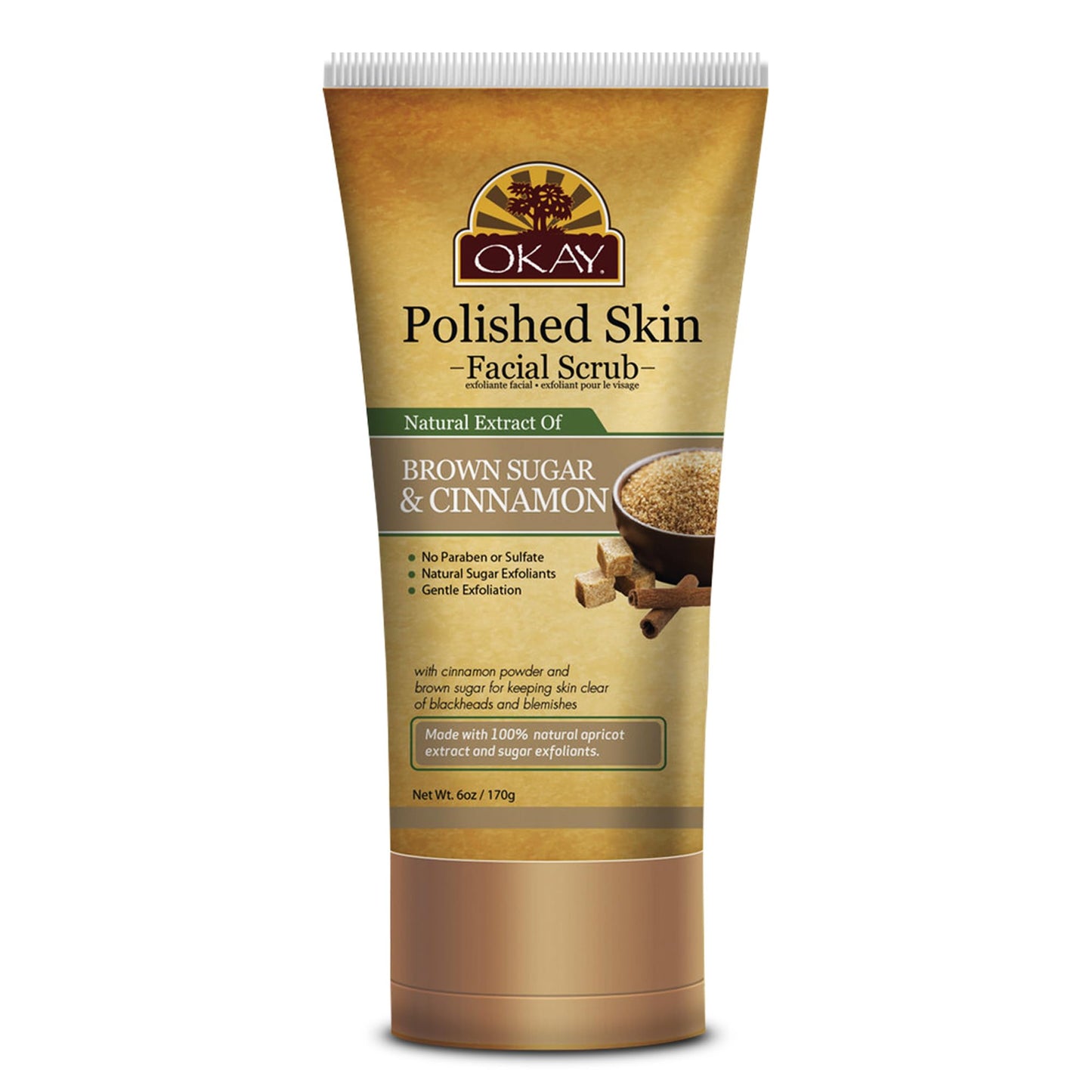 OKAY PURE NATURALS BROWN SUGAR and CINNAMON FACIAL SCRUB 6oz / 170gr