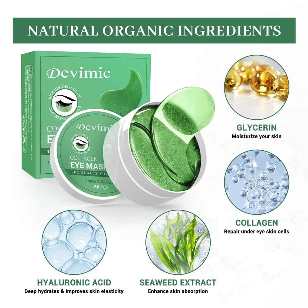 Devimic Under Eye Mask, 30 Pairs Seaweed Eye Masks for Dark Circles and Puffiness Treatment, Under Eye Patches for Puffy Eyes and Eye Bags, Gel Eye Mask Eye Pads for Face Skin Care