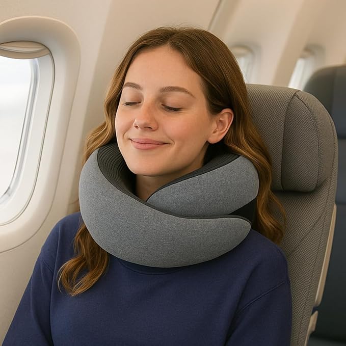 Neck Pillow Set for Travel, Flight, or Car (Incl. Sleep-mask, Ear-Plug) (Light Grey)