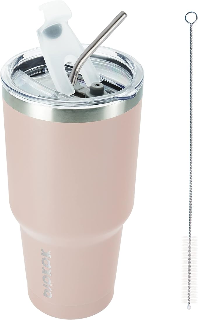 BJPKPK 30 oz Tumbler Cups With Lid And Straw Stainless Steel Double Wall Vacuum Insulated Tumblers For Women and Men Apricot