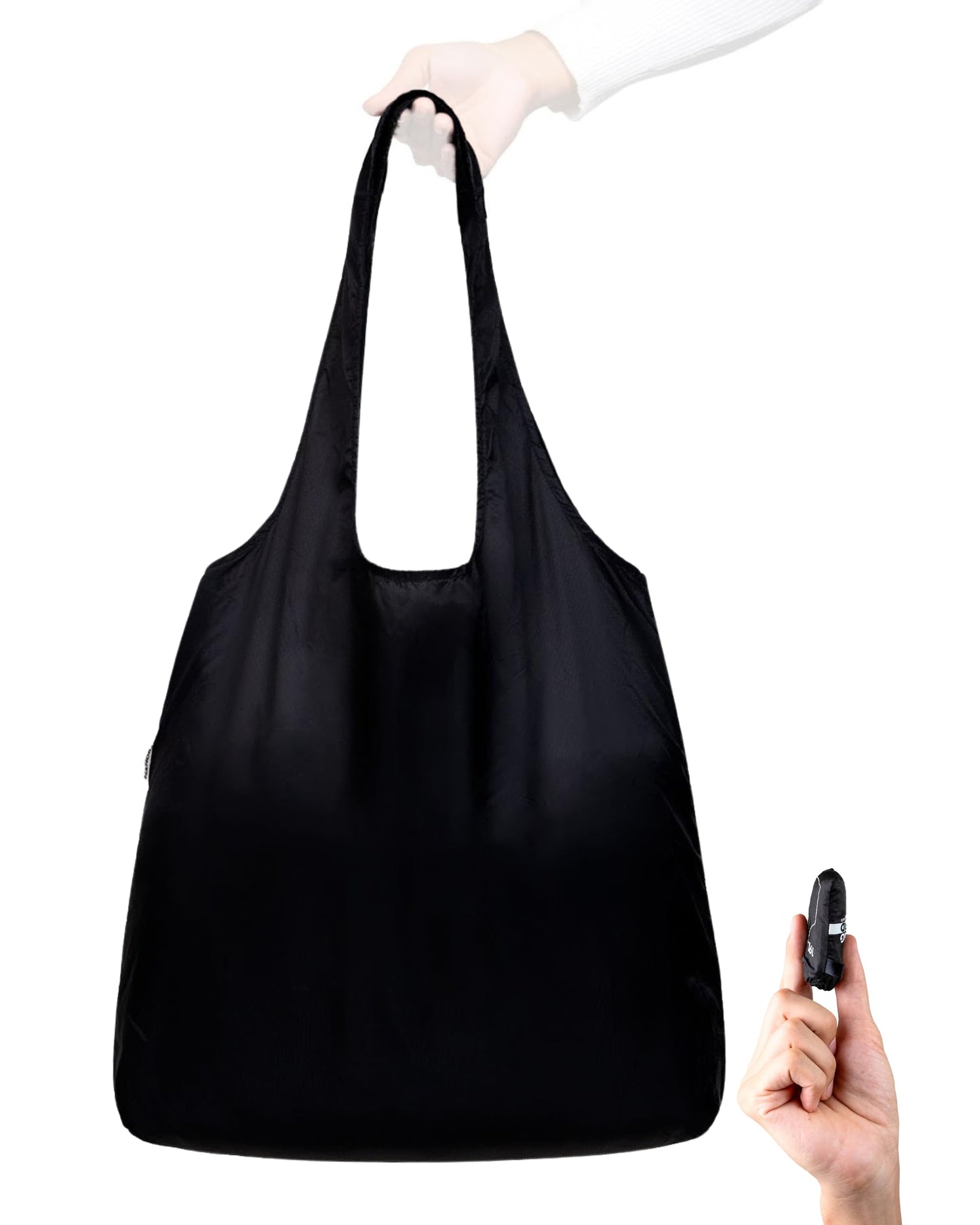 Nanobag Ultra-Lightweight Standard Size Tote Bag for Women & Men, Heavy Duty Reusable Grocery Bag, Foldable Travel Shopping Tote, Packable Cloth Bag with Handles, Washable Market Tote (Black)