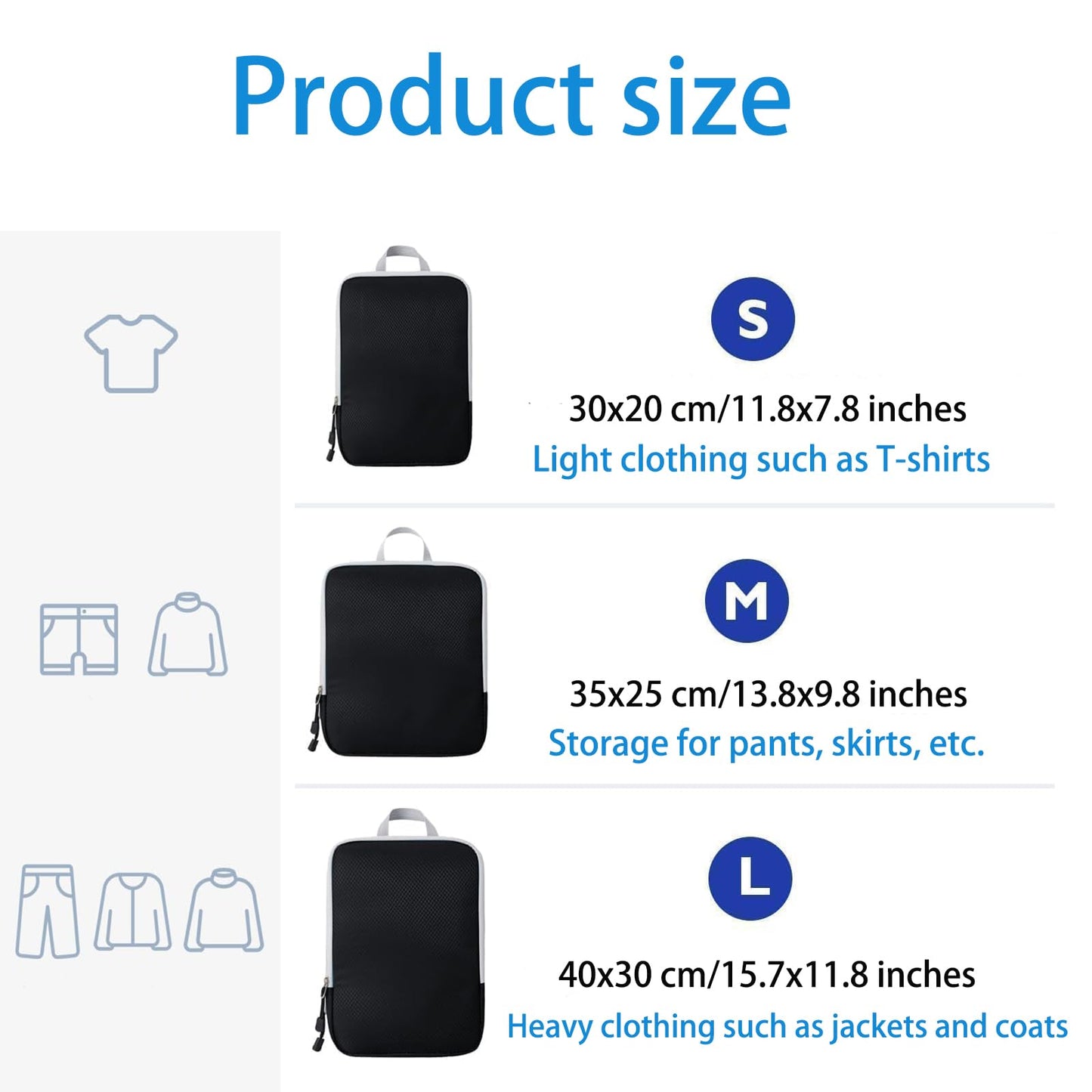 3 Set Compression Packing Cubes with Handle Travel Essential for Suitcases Nylon Portable Storage Bag Luggage Organizer Bags Waterproof for Clothes Storage