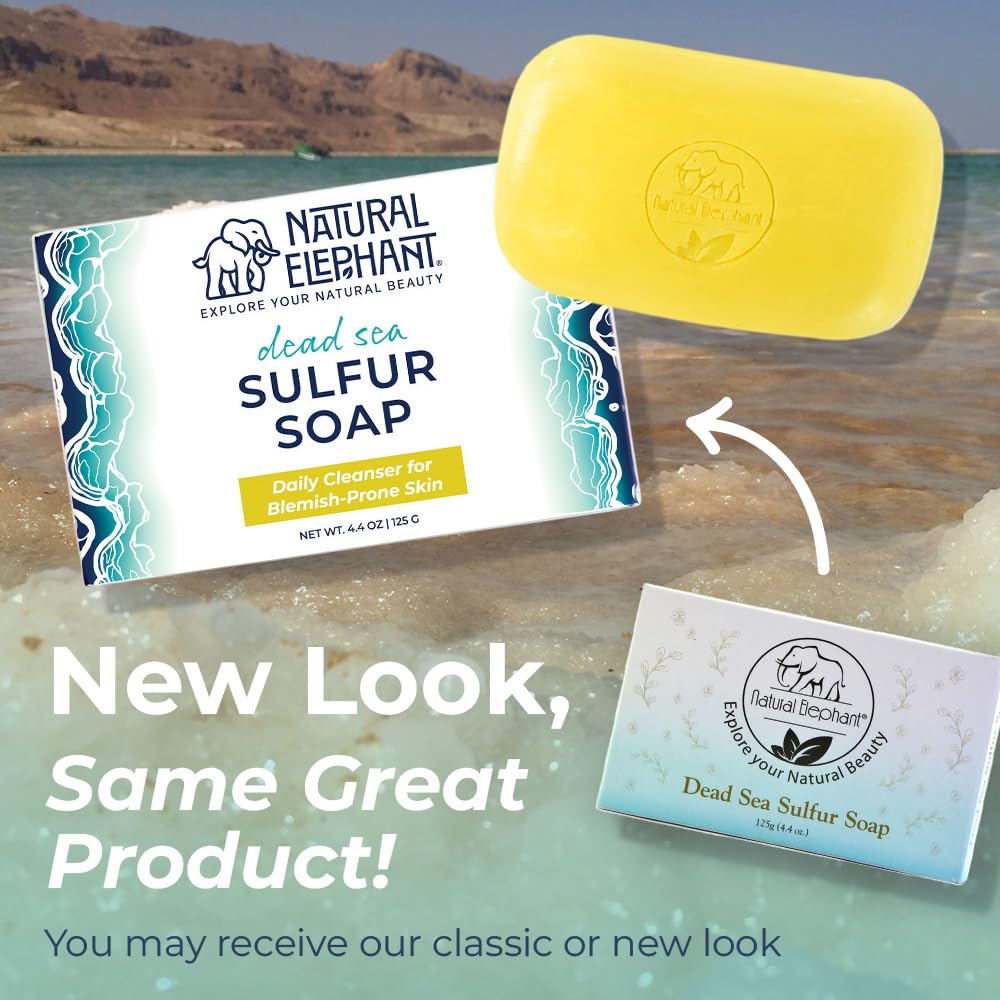 Natural Elephant Dead Sea Sulfur Soap Bar | Clarifying Face & Body Wash with Dead Sea Salt & Aloe Vera | 4.4 oz (125 g)