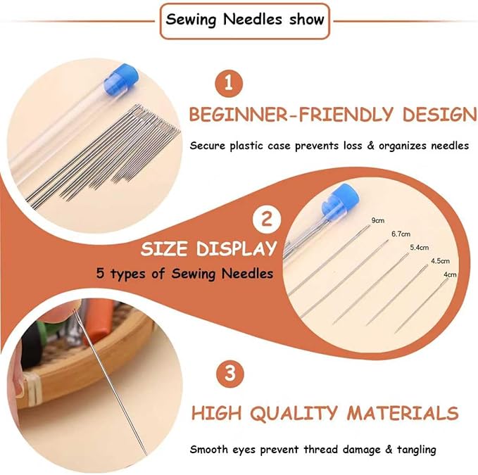 37PCS Sewing Tool Set,Needles Thread Hand Repair Tools,Complete Needle and Thread Kit for Hand Sewing,Portable DIY Sewing Tool Set for Beginners and Professional Crafters