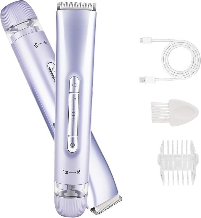 Bikini Trimmer for Women,Dual Head Shaver, IPX7 Waterproof, Compact Travel Design Bikini Shaver for Public Hair, Facial and Body(Purple)
