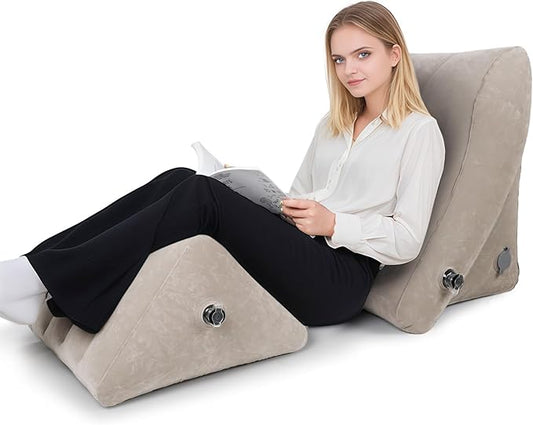 Inflatable Bed Wedge Pillow Set, 2 PCS Adjustable Sitting Pillows with Removable Mesh Cover, Post Surgery Support for Back and Leg Pain Relief, GERD