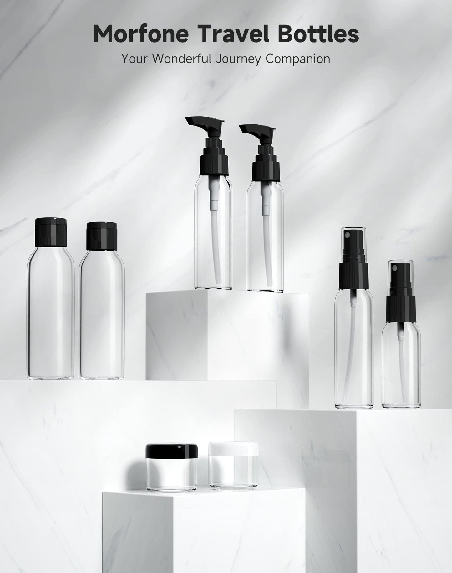 Morfone Travel Bottles Kits -TSA Approved Travelling Size Containers for Toiletries Leak Proof Refillable Liquid Travel Essentials with Toiletry Bag for Cosmetic Shampoo Conditioner Lotion