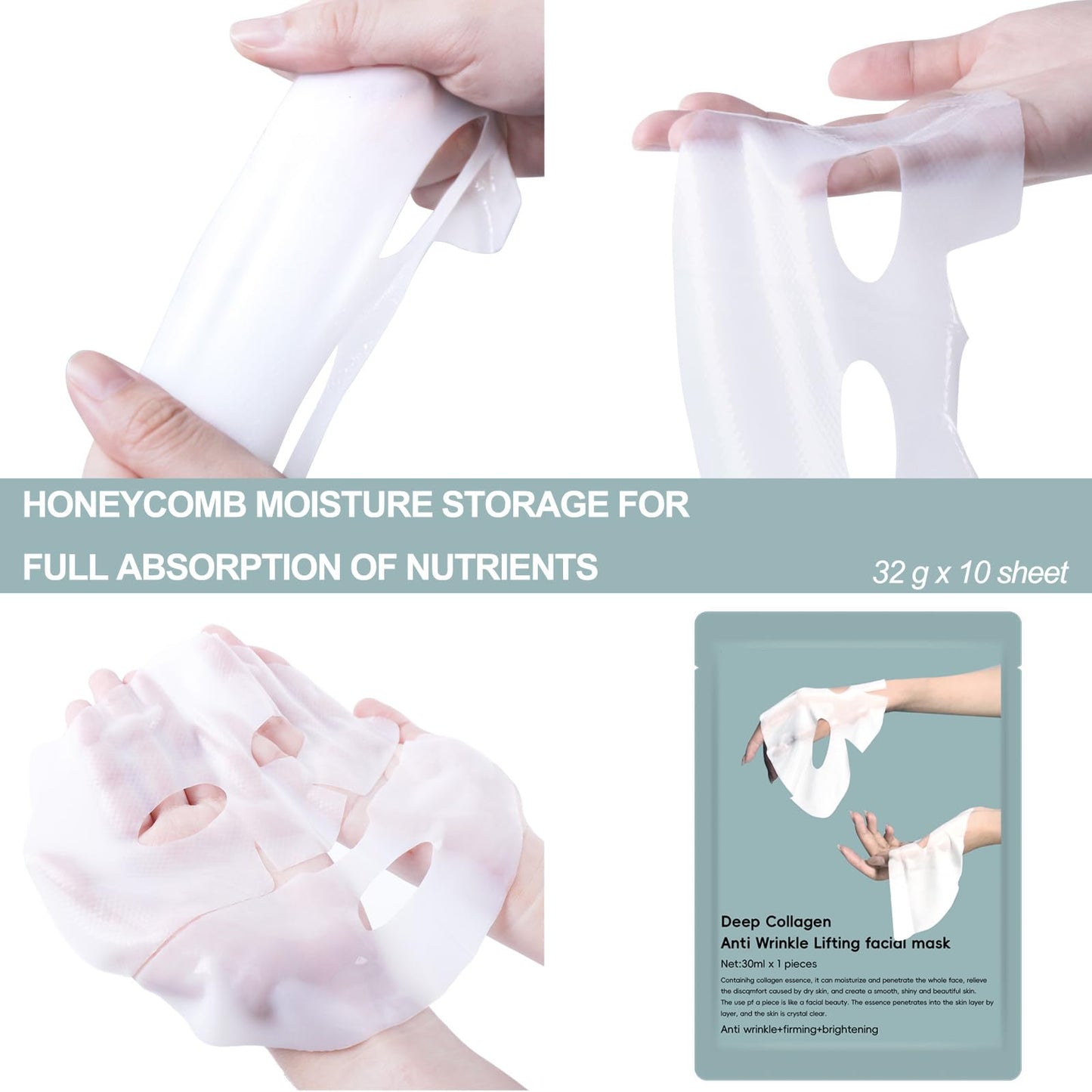 Chbgutlmr 10 Pack Deep Collagen Mask, Anti-Wrinkle Overnight Mask, Korean Face Mask, Bio Collagen Face Mask Overnight,Firming and Moisturizing