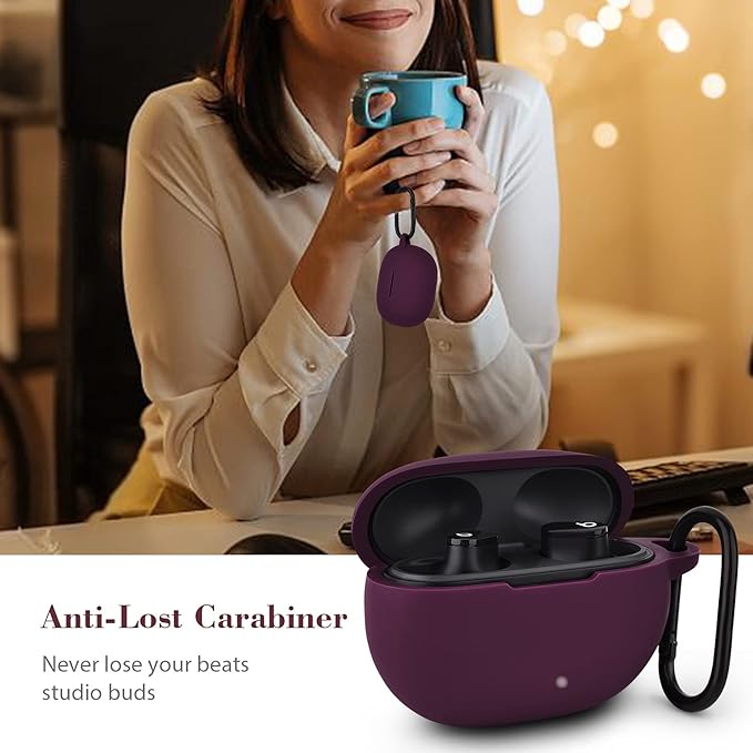 AIRSPO Silicone Case Compatible with Beats Studio Buds Case 2021 Soft Protective Cover for Beats Wireless Earbuds with Keychain (Dark Purpl)