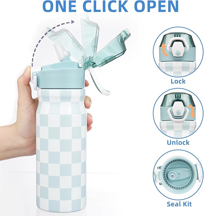 BJPKPK Stainless Steel Insulated Water Bottle With Straw Lid 18oz Reusable Metal Thermo Bottles Keep Cold And Hot,Plaid