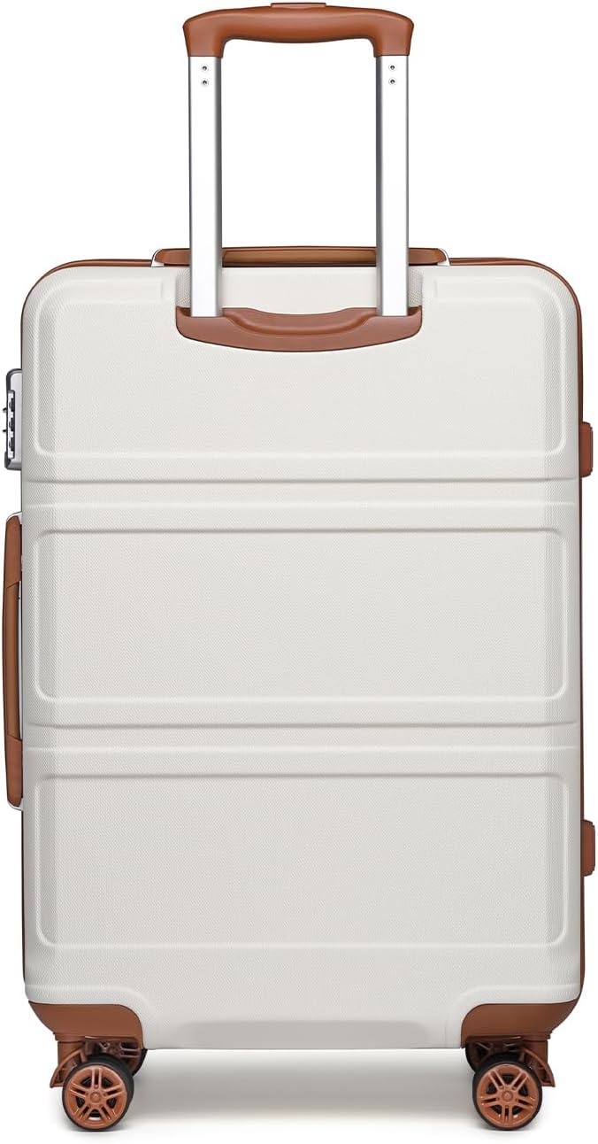 Kono 24 Inch Luggage Suitcase Lightweight with Spinner Wheels TSA Lock Hardside Medium Checked Luggage Durable Rolling Suitcase Cream White