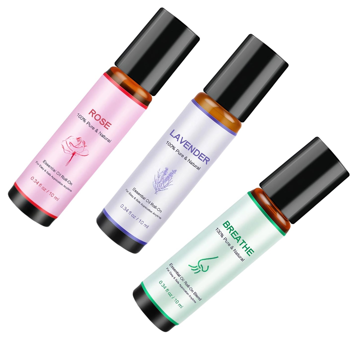 Coastacloud Essential Oils Blend Roll On Set of 3, Essential Oil Roller for Skin, Natural Aromatherapy Oils - Self Care Gifts for Women, Men, Nurse Essentials (Lavender, Breathe, Rose)