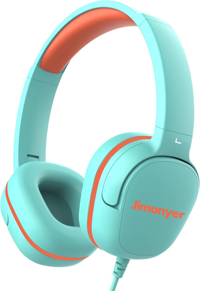 Kids Headphones for School, 3.5mm Jack Wired Headphones for Kids with Safe Volume Limiter, HD Stereo Sound On-Ear Girls Boys Toddler Headphone for Tablet, iPad, Kindle(Green)