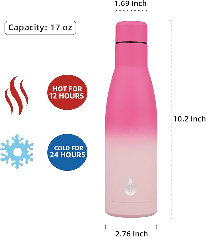 BJPKPK Insulated Water Bottle 17oz Stainless Steel Water Bottles Disawasher Safe Reusable Metal Thermal Keep Cold and Hot,Cherry