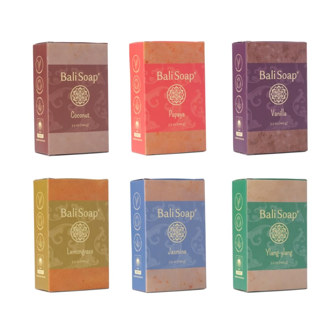 Bali Soap 6-Pack Handmade in Bali, Natural Cold Processed Bar Soap for Daily Use with Plant-Based Oils, Purifying & Refreshing, Vegan