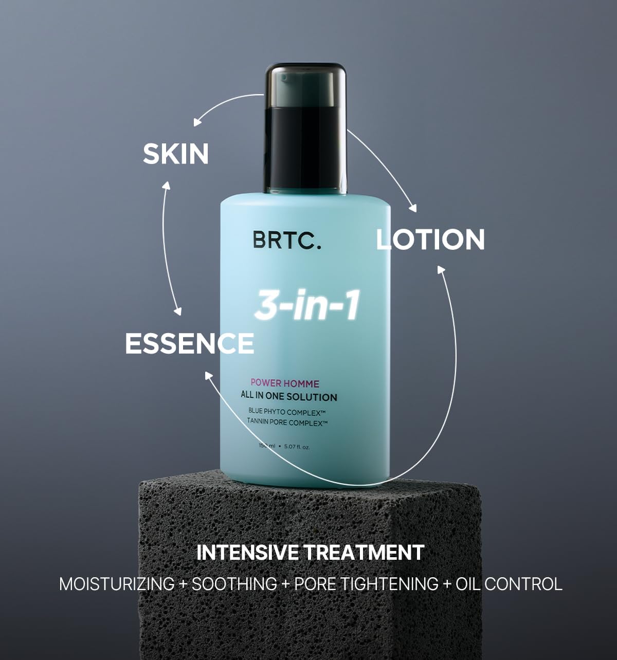 BRTC Power Homme All in One Solution | Men's Face Moisturizer | 3-in-1 (Toner+Lotion+Essence) | Sebum Control, Korean Skincare (200ml, 6.76 fl.oz)