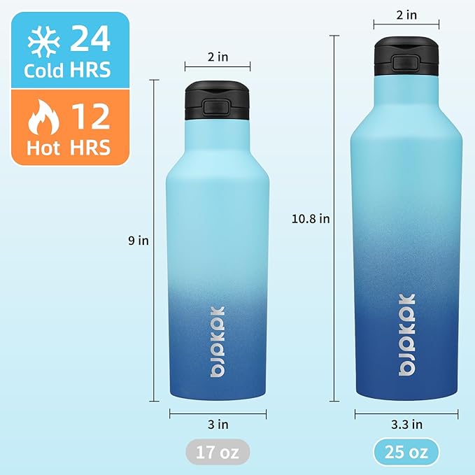 BJPKPK Insulated Water Bottle With Straw 25oz Stainless Steel Water Bottles With 2 Lids And Carry Handle Reusable Travel Metal Thermo,Sky