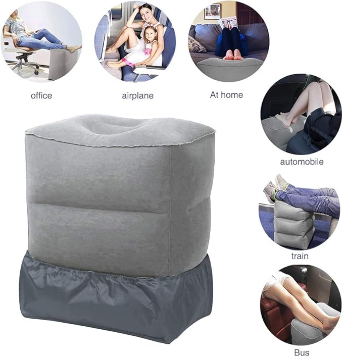 ZIQIAN Inflatable Travel Foot Rest Pillow Portable Adjustable Three Layers Height Foot Stool for Airplanes, Cars, Home, Trains, Office to Lay Down or Sleep on Long Flights with Pump（Gray 1PACK
